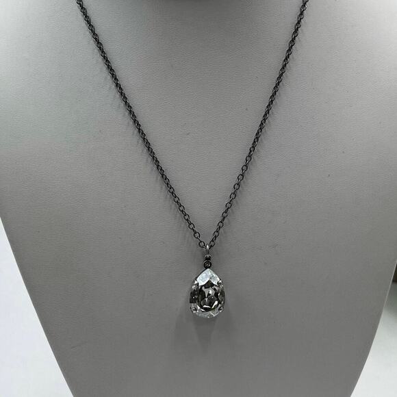 Catherine Popesco Silver Tone Large Teardrop Faceted Swarovski Crystal Necklace - Picture 2 of 14